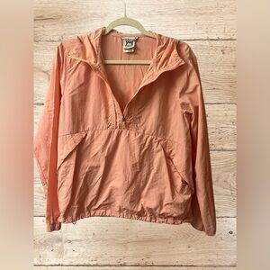 Avalanche Windbreaker w/hood. Vintage. Peach color 1/2 zip. Size Small. #10313